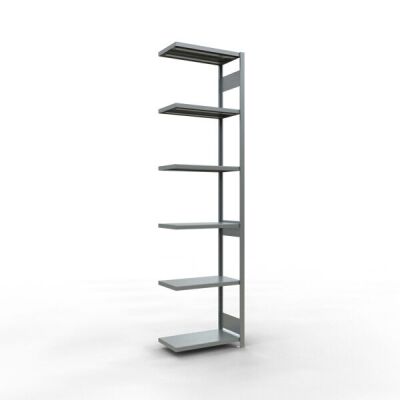 Anbauregal, Fachbodenregal Stecksystem MULTIplus250, 3000 x 750 x 400 mm (HxBxT), 7 Fachböden, Längenriegel, verzinkt