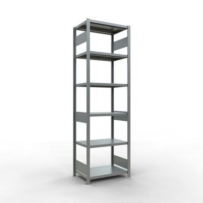 Grundregal, Fachbodenregal Stecksystem MULTIplus250, 2500 x 750 x 500 mm (HxBxT), 6 Fachböden, Längenriegel, verzinkt