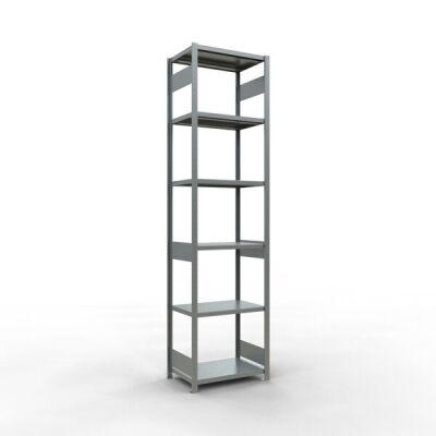 Grundregal, Fachbodenregal Stecksystem MULTIplus250, 3000 x 750 x 500 mm (HxBxT), 7 Fachböden, Längenriegel, verzinkt