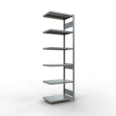 Anbauregal, Fachbodenregal Stecksystem MULTIplus250, 2500 x 750 x 500 mm (HxBxT), 6 Fachböden, Längenriegel, verzinkt