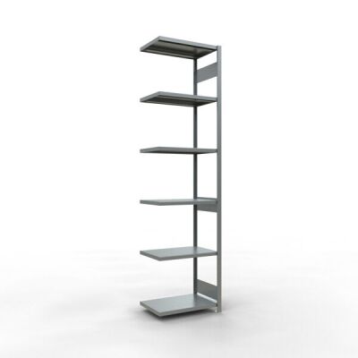 Anbauregal, Fachbodenregal Stecksystem MULTIplus250, 3000 x 750 x 500 mm (HxBxT), 7 Fachböden, Längenriegel, verzinkt