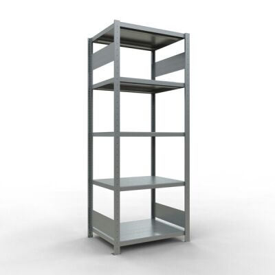 Grundregal, Fachbodenregal Stecksystem MULTIplus250, 2000 x 750 x 600 mm (HxBxT), 5 Fachböden, Längenriegel, verzinkt