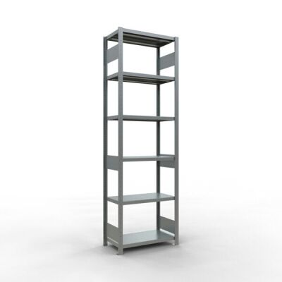 Grundregal, Fachbodenregal Stecksystem MULTIplus250, 2500 x 750 x 600 mm (HxBxT), 6 Fachböden, Längenriegel, verzinkt