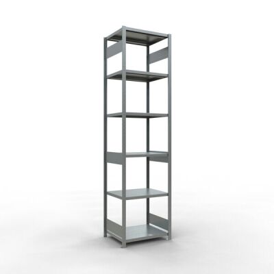 Grundregal, Fachbodenregal Stecksystem MULTIplus250, 3000 x 750 x 600 mm (HxBxT), 7 Fachböden, Längenriegel, verzinkt