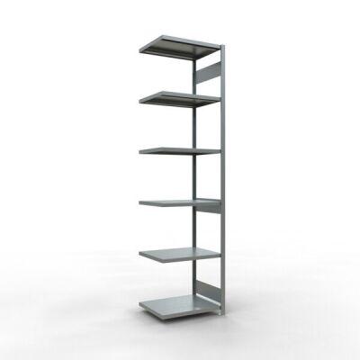 Anbauregal, Fachbodenregal Stecksystem MULTIplus250, 3000 x 750 x 600 mm (HxBxT), 7 Fachböden, Längenriegel, verzinkt