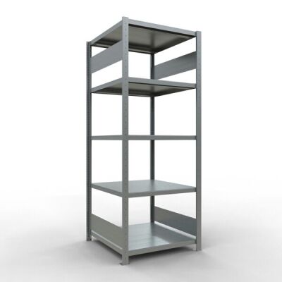 Grundregal, Fachbodenregal Stecksystem MULTIplus250, 2000 x 750 x 800 mm (HxBxT), 5 Fachböden, Längenriegel, verzinkt