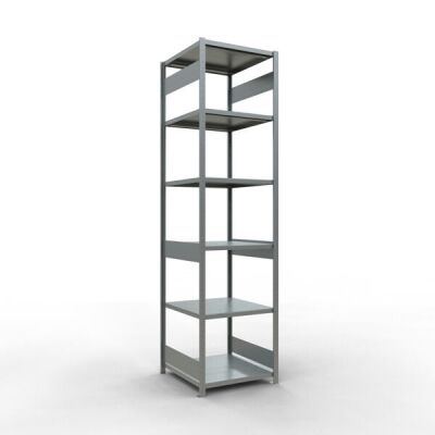 Grundregal, Fachbodenregal Stecksystem MULTIplus250, 3000 x 750 x 800 mm (HxBxT), 7 Fachböden, Längenriegel, verzinkt