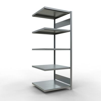 Anbauregal, Fachbodenregal Stecksystem MULTIplus250, 2000 x 750 x 800 mm (HxBxT), 5 Fachböden, Längenriegel, verzinkt