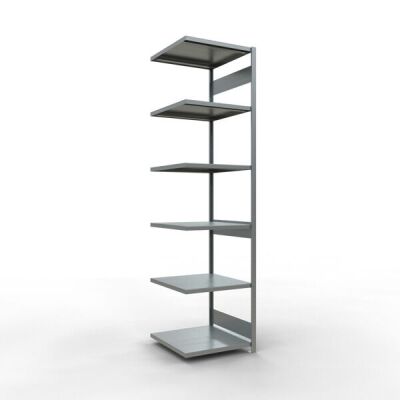 Anbauregal, Fachbodenregal Stecksystem MULTIplus250, 3000 x 750 x 800 mm (HxBxT), 7 Fachböden, Längenriegel, verzinkt