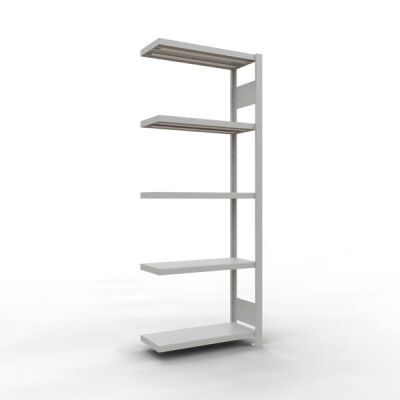 Anbauregal, Fachbodenregal Stecksystem MULTIplus250, 2000 x 750 x 300 mm (HxBxT), 5 Fachböden, Längenriegel, RAL 7035 lichtgrau