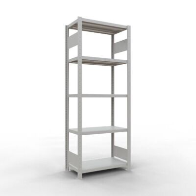 Grundregal, Fachbodenregal Stecksystem MULTIplus250, 2000 x 750 x 400 mm (HxBxT), 5 Fachböden, Längenriegel, RAL 7035 lichtgrau
