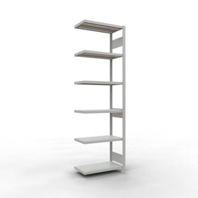 Anbauregal, Fachbodenregal Stecksystem MULTIplus250, 2500 x 750 x 400 mm (HxBxT), 6 Fachböden, Längenriegel, RAL 7035 lichtgrau