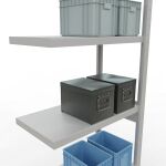 Anbauregal, Fachbodenregal Stecksystem MULTIplus250, 2500 x 750 x 400 mm (HxBxT), 6 Fachböden, Längenriegel, RAL 7035 lichtgrau