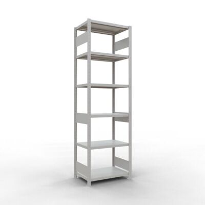 Grundregal, Fachbodenregal Stecksystem MULTIplus250, 2500 x 750 x 500 mm (HxBxT), 6 Fachböden, Längenriegel, RAL 7035 lichtgrau