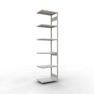 Anbauregal, Fachbodenregal Stecksystem MULTIplus250, 3000 x 750 x 500 mm (HxBxT), 7 Fachböden, Längenriegel, RAL 7035 lichtgrau