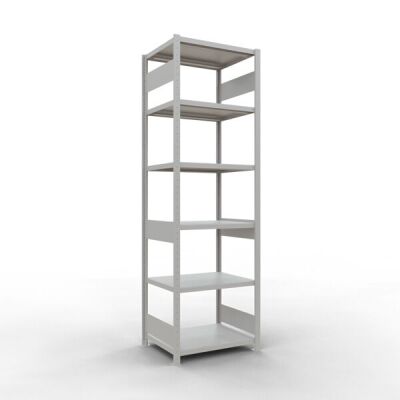 Grundregal, Fachbodenregal Stecksystem MULTIplus250, 2500 x 750 x 600 mm (HxBxT), 6 Fachböden, Längenriegel, RAL 7035 lichtgrau
