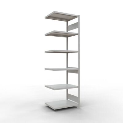 Anbauregal, Fachbodenregal Stecksystem MULTIplus250, 2500 x 750 x 600 mm (HxBxT), 6 Fachböden, Längenriegel, RAL 7035 lichtgrau