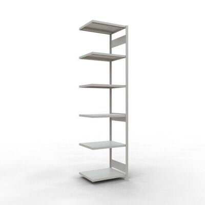 Anbauregal, Fachbodenregal Stecksystem MULTIplus250, 3000 x 750 x 600 mm (HxBxT), 7 Fachböden, Längenriegel, RAL 7035 lichtgrau