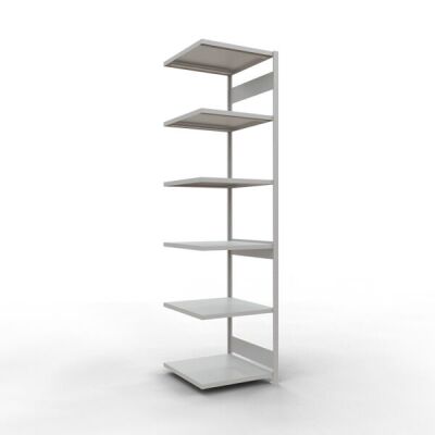 Anbauregal, Fachbodenregal Stecksystem MULTIplus250, 3000 x 750 x 800 mm (HxBxT), 7 Fachböden, Längenriegel, RAL 7035 lichtgrau