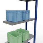 Anbauregal, Fachbodenregal Stecksystem MULTIplus250, 2000 x 750 x 300 mm (HxBxT), 5 Fachböden, Längenriegel, RAL 5010 enzianblau/verzinkt/verzinkt