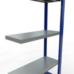 Anbauregal, Fachbodenregal Stecksystem MULTIplus250, 2000 x 750 x 300 mm (HxBxT), 5 Fachböden, Längenriegel, RAL 5010 enzianblau/verzinkt/verzinkt