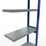 Anbauregal, Fachbodenregal Stecksystem MULTIplus250, 2500 x 750 x 300 mm (HxBxT), 6 Fachböden, Längenriegel, RAL 5010 enzianblau/verzinkt/verzinkt