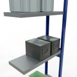 Anbauregal, Fachbodenregal Stecksystem MULTIplus250, 3000 x 750 x 300 mm (HxBxT), 7 Fachböden, Längenriegel, RAL 5010 enzianblau/verzinkt/verzinkt