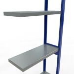 Anbauregal, Fachbodenregal Stecksystem MULTIplus250, 3000 x 750 x 300 mm (HxBxT), 7 Fachböden, Längenriegel, RAL 5010 enzianblau/verzinkt/verzinkt