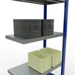 Anbauregal, Fachbodenregal Stecksystem MULTIplus250, 2000 x 750 x 400 mm (HxBxT), 5 Fachböden, Längenriegel, RAL 5010 enzianblau/verzinkt/verzinkt