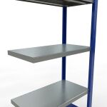 Anbauregal, Fachbodenregal Stecksystem MULTIplus250, 2000 x 750 x 400 mm (HxBxT), 5 Fachböden, Längenriegel, RAL 5010 enzianblau/verzinkt/verzinkt