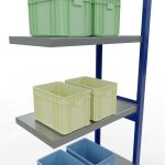 Anbauregal, Fachbodenregal Stecksystem MULTIplus250, 2500 x 750 x 400 mm (HxBxT), 6 Fachböden, Längenriegel, RAL 5010 enzianblau/verzinkt/verzinkt