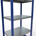 Grundregal, Fachbodenregal Stecksystem MULTIplus250, 2000 x 750 x 500 mm (HxBxT), 5 Fachböden, Längenriegel, RAL 5010 enzianblau/verzinkt/verzinkt