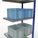 Anbauregal, Fachbodenregal Stecksystem MULTIplus250, 2000 x 750 x 500 mm (HxBxT), 5 Fachböden, Längenriegel, RAL 5010 enzianblau/verzinkt/verzinkt