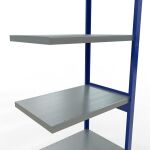 Anbauregal, Fachbodenregal Stecksystem MULTIplus250, 2500 x 750 x 500 mm (HxBxT), 6 Fachböden, Längenriegel, RAL 5010 enzianblau/verzinkt/verzinkt