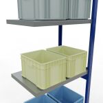 Anbauregal, Fachbodenregal Stecksystem MULTIplus250, 3000 x 750 x 500 mm (HxBxT), 7 Fachböden, Längenriegel, RAL 5010 enzianblau/verzinkt/verzinkt