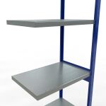 Anbauregal, Fachbodenregal Stecksystem MULTIplus250, 3000 x 750 x 500 mm (HxBxT), 7 Fachböden, Längenriegel, RAL 5010 enzianblau/verzinkt/verzinkt