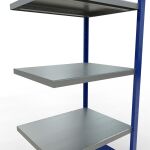 Anbauregal, Fachbodenregal Stecksystem MULTIplus250, 2000 x 750 x 600 mm (HxBxT), 5 Fachböden, Längenriegel, RAL 5010 enzianblau/verzinkt/verzinkt