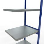 Anbauregal, Fachbodenregal Stecksystem MULTIplus250, 3000 x 750 x 600 mm (HxBxT), 7 Fachböden, Längenriegel, RAL 5010 enzianblau/verzinkt/verzinkt