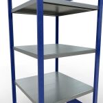 Grundregal, Fachbodenregal Stecksystem MULTIplus250, 2000 x 750 x 800 mm (HxBxT), 5 Fachböden, Längenriegel, RAL 5010 enzianblau/verzinkt/verzinkt
