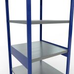 Grundregal, Fachbodenregal Stecksystem MULTIplus250, 2500 x 750 x 800 mm (HxBxT), 6 Fachböden, Längenriegel, RAL 5010 enzianblau/verzinkt/verzinkt