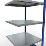 Anbauregal, Fachbodenregal Stecksystem MULTIplus250, 2000 x 750 x 800 mm (HxBxT), 5 Fachböden, Längenriegel, RAL 5010 enzianblau/verzinkt/verzinkt