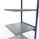 Anbauregal, Fachbodenregal Stecksystem MULTIplus250, 3000 x 750 x 800 mm (HxBxT), 7 Fachböden, Längenriegel, RAL 5010 enzianblau/verzinkt/verzinkt
