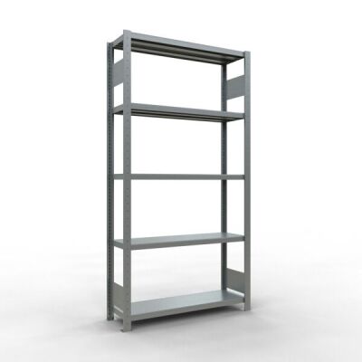 Grundregal, Fachbodenregal Stecksystem MULTIplus250, 2000 x 1000 x 300 mm (HxBxT), 5 Fachböden, Längenriegel, verzinkt