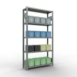 Grundregal, Fachbodenregal Stecksystem MULTIplus250, 2000 x 1000 x 300 mm (HxBxT), 5 Fachböden, Längenriegel, verzinkt