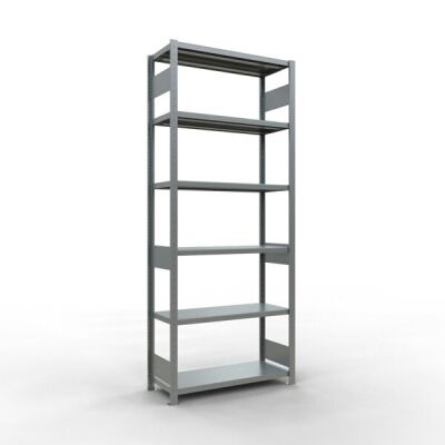 Grundregal, Fachbodenregal Stecksystem MULTIplus250, 2500 x 1000 x 400 mm (HxBxT), 6 Fachböden, Längenriegel, verzinkt