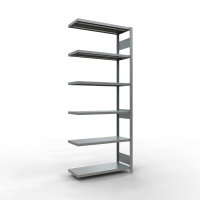 Anbauregal, Fachbodenregal Stecksystem MULTIplus250, 2500 x 1000 x 400 mm (HxBxT), 6 Fachböden, Längenriegel, verzinkt