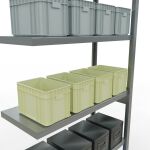 Anbauregal, Fachbodenregal Stecksystem MULTIplus250, 2500 x 1000 x 400 mm (HxBxT), 6 Fachböden, Längenriegel, verzinkt