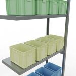 Anbauregal, Fachbodenregal Stecksystem MULTIplus250, 3000 x 1000 x 400 mm (HxBxT), 7 Fachböden, Längenriegel, verzinkt