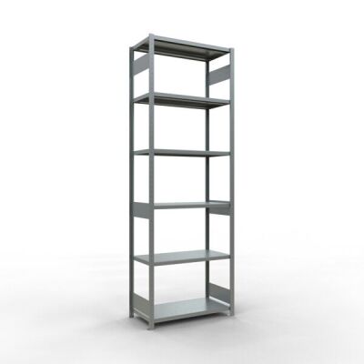 Grundregal, Fachbodenregal Stecksystem MULTIplus250, 3000 x 1000 x 500 mm (HxBxT), 7 Fachböden, Längenriegel, verzinkt