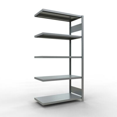 Anbauregal, Fachbodenregal Stecksystem MULTIplus250, 2000 x 1000 x 500 mm (HxBxT), 5 Fachböden, Längenriegel, verzinkt